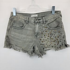 Free People Womens Shorts Size 27 Gray Cutoff Denim Studded Grunge Rock And Roll